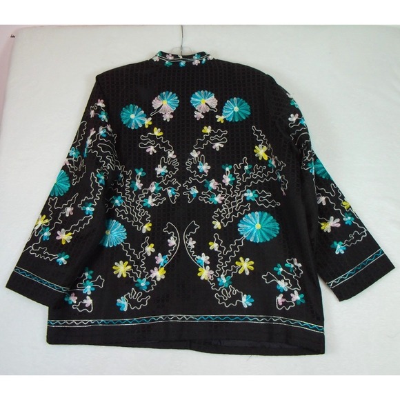 Vintage 90s Draper's and Damon's Black‎ Floral Embroidered Jacket 1X  Boho - Picture 2 of 12